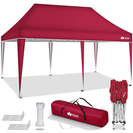 Gazebo 3x6m da Giardino | Gazebo pieghevole regolabile in altezza | Tenda Pop up impermeabile da protezione UV 50+ | Tenda Padiglione + Sacca di Trasporto (Rosso - senza pannelli laterali)