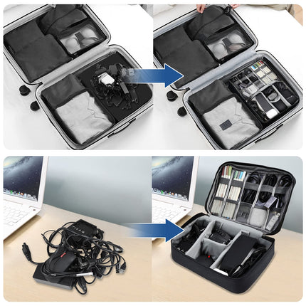 AiQInu Organizer Borsa da Viaggio 2 Strati Resistente All'acqua Portatile per Cavi, Caricatore, Chiavetta USB, Auricolare, Power Bank, Hard Disk, Scheda SD