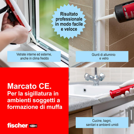 Silicone Acetico Multiuso SAM 280 Trasparente, Sigillante Antimuffa per Vetro, Alluminio, Smalto, Ceramica, Adatto per Bagno e Cucina, 9351