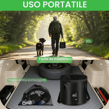 Doccia da Campeggio Portatile 20L Secchio Pieghevole 6000mAh Display LED