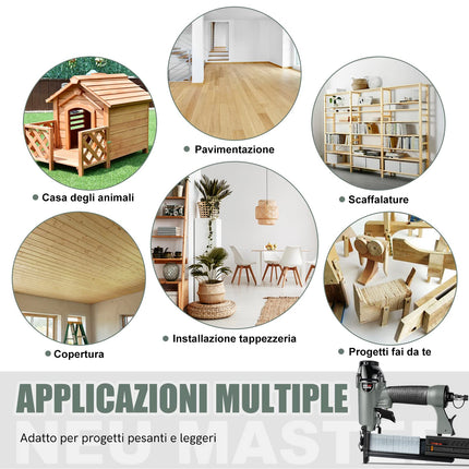 Chiodatrice Pneumatica, 2 in 1 Sparachiodi Aria Pneumatica con 800 Chiodi e 200 Graffette,Graffettatrice Pneumatica con Occhiali di Protezione e Custodia in Plastica Portatile