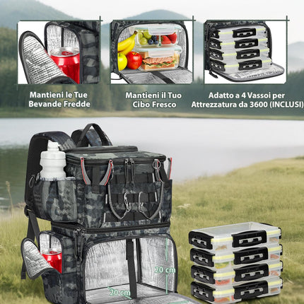 MATEIN Zaino da Pesca con 4 Scatole 3600, Scomparto Termico e 2 Portacanna