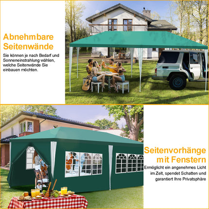 Gazebo impermeabile da 3 x 6 m, con 6 pannelli laterali e finestre, per feste, protezione dai raggi UV, per esterni, giardino, feste, matrimoni, bancarelle del mercato, colore verde (stück)