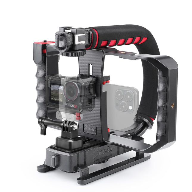 Zeadio Stabilizzatore video portatile per videocamera d’azione con supporto video per smartphone per tutte le videocamere d’azione, videocamere e smartphone