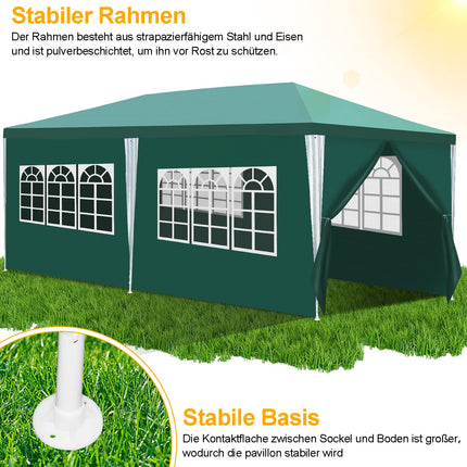 Gazebo impermeabile da 3 x 6 m, con 6 pannelli laterali e finestre, per feste, protezione dai raggi UV, per esterni, giardino, feste, matrimoni, bancarelle del mercato, colore verde (stück)