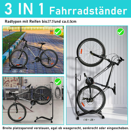 Joparri Reggiciclo ruota 20'' - 27.5'' standard nero (Da Pavimento) / Bike stand per ruote standard, orizzontale e verticale, regolabile in altezza