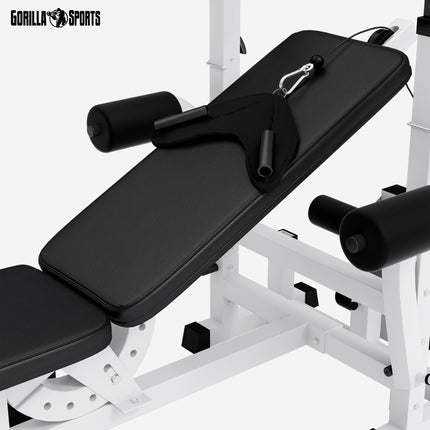Panca Multifunzione - 46 Pezzi, Panca Regolabile, Portabilanciere, Butterfly, LAT Machine, Tappetino Fitness, 2 Bilancieri, 2 Manubri, 14 Dischi 100 kg - Stazione Fitness