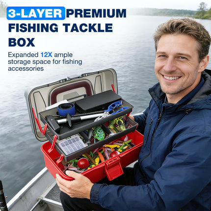 Set di 460 esche da pesca con grande scatola a 3 strati – Accessori da pesca completi con pinze, ganci, crankbait, svasatori, jig, piombo e molto altro ancora – regalo per uomini