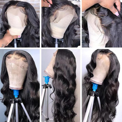 Salharer Parrucca Donna Capelli Veri Umani 13x6 Lace Front Wig Body Wave Human Hair Wig #1B Natural Black Wig Pre Plucked with Baby Hair 180% Density Hair 30 Pollice