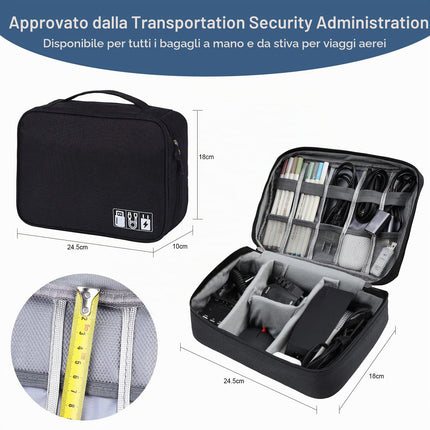 AiQInu Organizer Borsa da Viaggio 2 Strati Resistente All'acqua Portatile per Cavi, Caricatore, Chiavetta USB, Auricolare, Power Bank, Hard Disk, Scheda SD