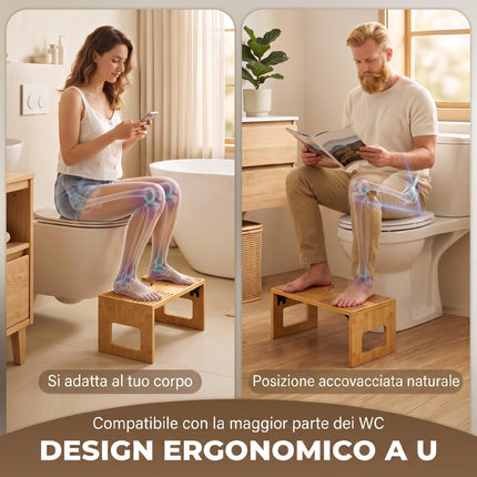 HOMCOM Sgabello da Toilette Pieghevole in Bambù WC 42.5x25x20 cm Rovere