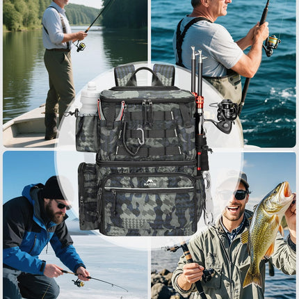 MATEIN Zaino da Pesca con 4 Scatole 3600, Scomparto Termico e 2 Portacanna