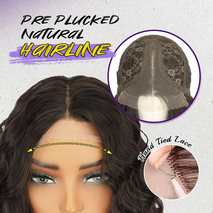 FESHFEN Parrucca Lace Front Ondulate Parrucche castano Scuro Donna, 65 cm