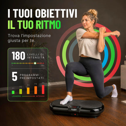 Pedana Vibrante Bluefin Fitness Ultra Slim Power | Modellatore Vibrante | 5 programmi + 180 livelli | Allenamento completo | Fitness silenzioso a casa | Facile da riporre | Design elegante e compatto
