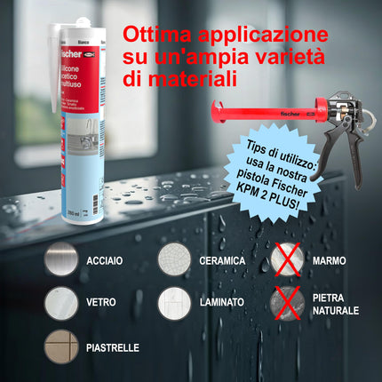 Silicone Acetico Multiuso SAM 280 Trasparente, Sigillante Antimuffa per Vetro, Alluminio, Smalto, Ceramica, Adatto per Bagno e Cucina, 9351