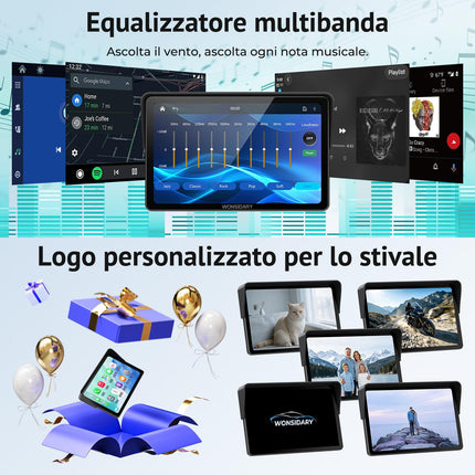Wonsidary W722TPMS Schermo CarPlay Moto 7" Senza Fili con Android Auto,TPMS