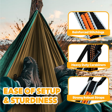NTUREFUN Amaca da Campeggio da Viaggio Ultraleggera | Capacità di Carico 300kg,(275 x140 cm) Traspirante,Nylon da Paracadute ad Asciugatura Rapida | 2 x Moschettoni, 2 x Corde in Nylon Incluse