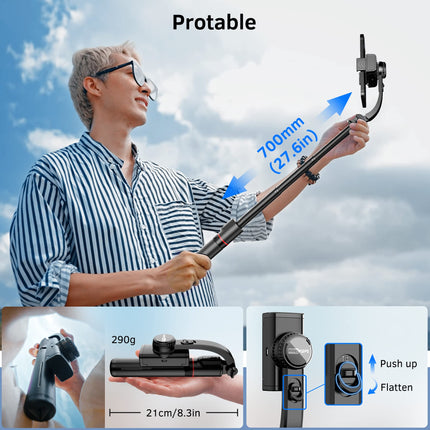 Stabilizzatore cardanico per smartphone con telecomando, treppiede estensibile in alluminio, rotazione automatica a 360°, bilanciamento automatico per registrazione video live, vlogging, YouTube,