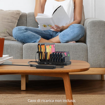 Alxum 10 Multipla Porte Stazione di Ricarica 60W con Carica Rapida QC3.0, Caricabatteria Multiplo USB Caricatore Multiplo Smartphone con divisori staccabili, Nero