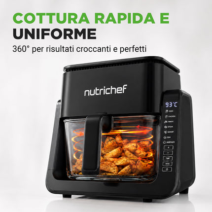 NutriChef Friggitrice ad Aria, Air Fryer Forno Digitale Senza Olio con Cestello o Ciotola Trasparente, Controllo Preciso di Tempo e Temperatura, Perfetta per Pollo, Dolci, Patatine e Bistecca