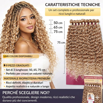 Extension Capelli Ricci Lunghi 75cm - Set 9 Pezzi 330g in Bioproteina – Look Naturale Voluminoso Ondulato – Scalatura Professionale 65/70/75cm - Effetto Riccio (Total Black), PAMELA