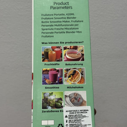 Deily-Max MAX-6045 Frullatore Portatile, 420 ml, Senza BPA, per Smoothie e Frutta, Ideale per Viaggi e Ufficio