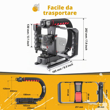 Zeadio Stabilizzatore video portatile per videocamera d’azione con supporto video per smartphone per tutte le videocamere d’azione, videocamere e smartphone
