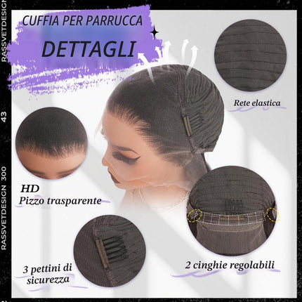 FESHFEN Parrucca 13x4 Lace Front - Parrucche Capelli Nero Lisci per Donne Dritto Naturali Sintetico Parrucca di Capelli per Partito Quotidiano, 75 cm