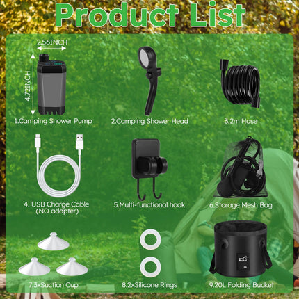 Doccia da Campeggio Portatile 20L Secchio Pieghevole 6000mAh Display LED