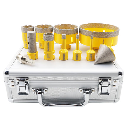 Trapano Diamantato Kit 11pezzi (6/8/10/25/35/50/68/110mm Punte per Trapano+50mm Trapano per Smussare+20mm Trapani da Affilare+Adattatore) Seghe a Tazza per Piastrelle Ceramica Marmo Granito