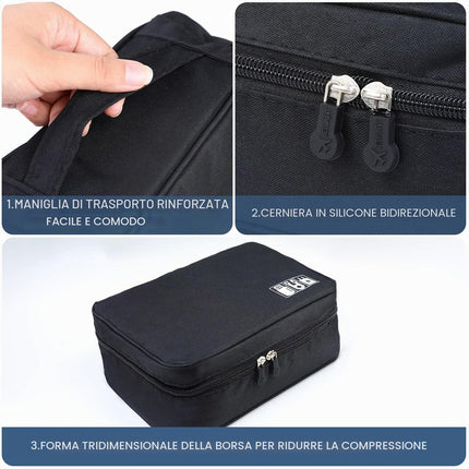 AiQInu Organizer Borsa da Viaggio 2 Strati Resistente All'acqua Portatile per Cavi, Caricatore, Chiavetta USB, Auricolare, Power Bank, Hard Disk, Scheda SD