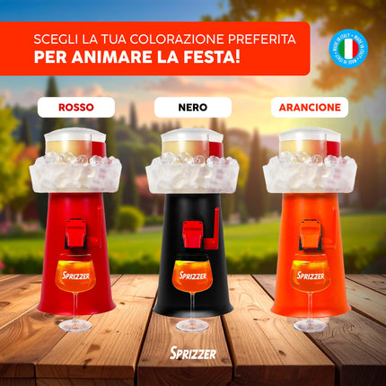 Sprizzer - Sprizzer Machine per lo Spritz, Dispenser con Miscelatore per Aperitivo e Aperol Spritz, Contenitore per Ghiaccio, 3L, Erogatore Manuale senza Elettricità o Batterie, Rosso, Made in Italy