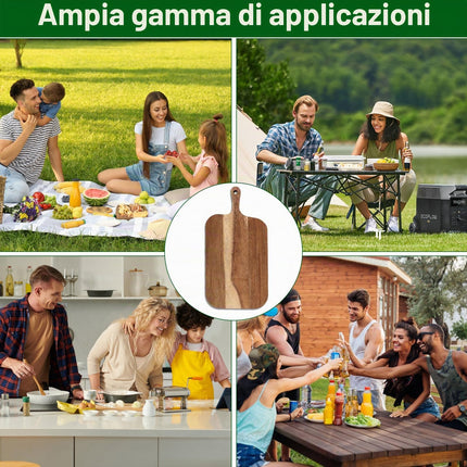 ZOFUN 2 taglieri in legno grande, 38 x 19,5 x 1,5 cm, tagliere in legno di acacia con manico per carne, formaggio, pane, verdure e frutta, con manico