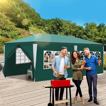 Gazebo impermeabile da 3 x 6 m, con 6 pannelli laterali e finestre, per feste, protezione dai raggi UV, per esterni, giardino, feste, matrimoni, bancarelle del mercato, colore verde (stück)