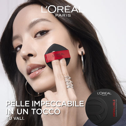 L'Oréal Paris Fondotinta Cushion, Per Tutti i Tipi di Pelle, Tenuta 24H, Pelle Uniforme e Senza Imperfezioni, Formula Leggera e Traspirante, Infaillible Air Wear Cushion, Tonalità: 120, 11 g