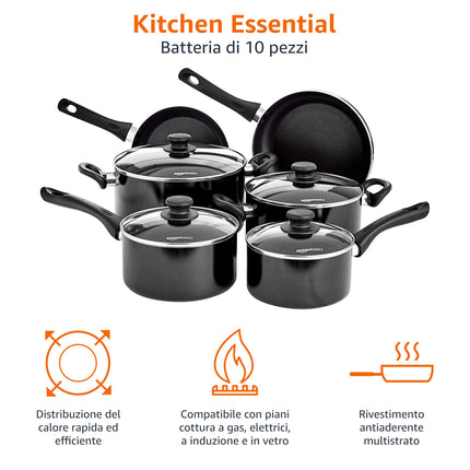 Amazon Basics - Set di pentole in ceramica antiaderente per induzione, 6 pezzi, con coperchi