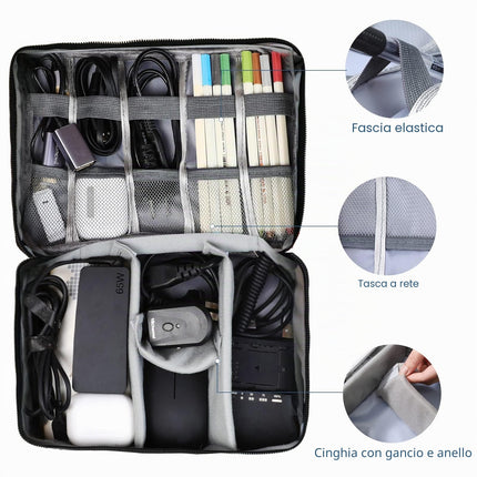 AiQInu Organizer Borsa da Viaggio 2 Strati Resistente All'acqua Portatile per Cavi, Caricatore, Chiavetta USB, Auricolare, Power Bank, Hard Disk, Scheda SD