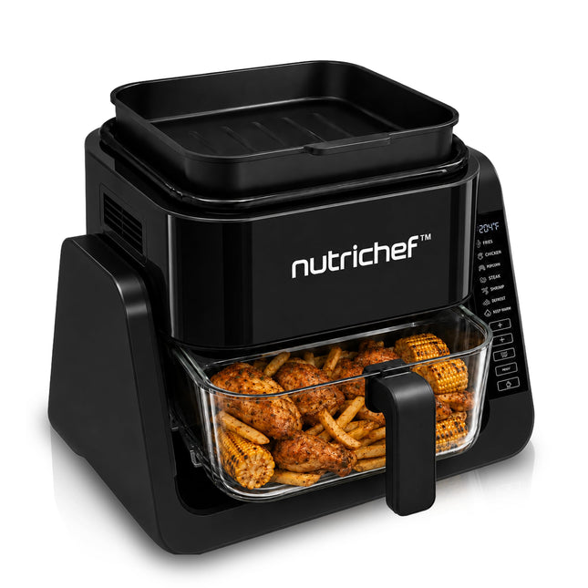 NutriChef Friggitrice ad Aria, Air Fryer Forno Digitale Senza Olio con Cestello o Ciotola Trasparente, Controllo Preciso di Tempo e Temperatura, Perfetta per Pollo, Dolci, Patatine e Bistecca
