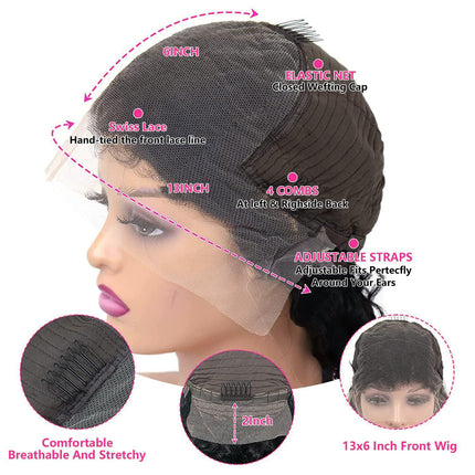 Salharer Parrucca Donna Capelli Veri Umani 13x6 Lace Front Wig Body Wave Human Hair Wig #1B Natural Black Wig Pre Plucked with Baby Hair 180% Density Hair 30 Pollice