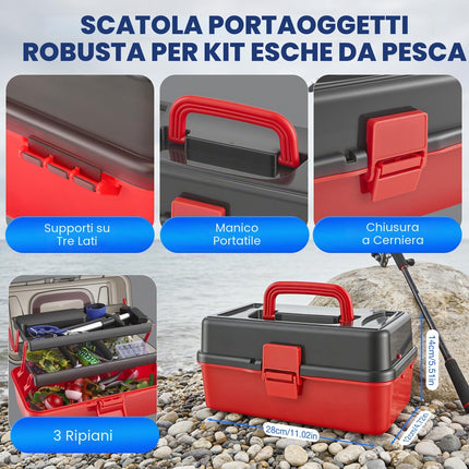 Set di 460 esche da pesca con grande scatola a 3 strati – Accessori da pesca completi con pinze, ganci, crankbait, svasatori, jig, piombo e molto altro ancora – regalo per uomini