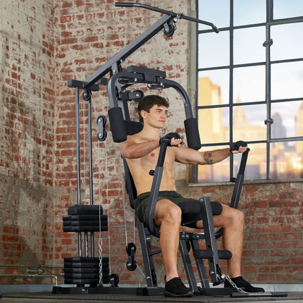 tectake® Stazione Body Building 160x98x203 cm, Pesi Palestra Fitness e Home Gym, Attrezzi Palestra Casa, multifunzione, Sbarra trazioni lat machine, per Addominali, Glutei, Gambe - Diversi Modelli