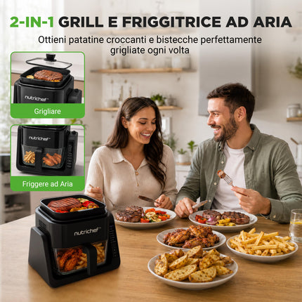 NutriChef Friggitrice ad Aria, Air Fryer Forno Digitale Senza Olio con Cestello o Ciotola Trasparente, Controllo Preciso di Tempo e Temperatura, Perfetta per Pollo, Dolci, Patatine e Bistecca