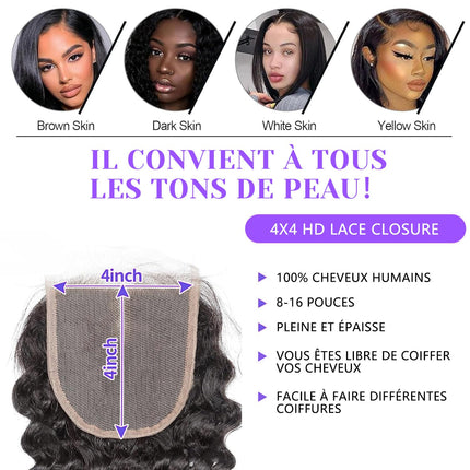 4x4 HD Transparenza Svizzera Lace Chiusura Capelli Umani Brasilegni Onda Profonda Ricci Colore Naturale (16 pollici)