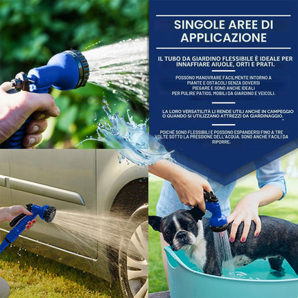 LINGKY Tubo da Giardino Estensibile 30 Metri Tubo Acqua Giardino - Canna Acqua Giardino con 7 modalità Pistola a Spruzzo, Tubo Irrigazione con Raccordi da 1/2" e 3/4" Attacco
