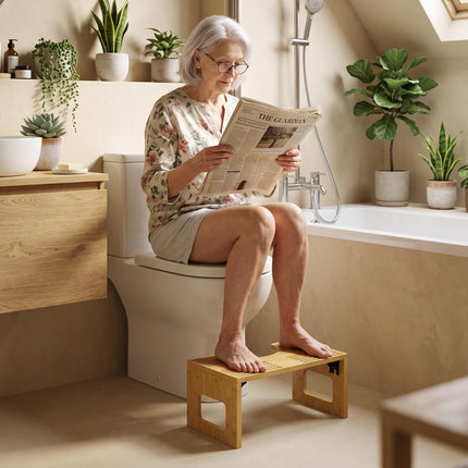 HOMCOM Sgabello da Toilette Pieghevole in Bambù WC 42.5x25x20 cm Rovere