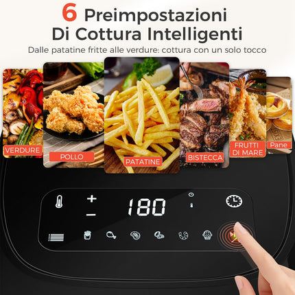 Friggitrice ad Aria 4,2L per 1-4 Persone, Airfryer 1500W 6 in 1, Flusso d'Aria Rapido, Display LED Touch, Temperatura e Timer Regolabili, Cestello Antiaderente Lavabile in Lavastoviglie, Senza Olio
