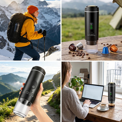 Dreamhigh® Macchina Caffè Portatile 7500mAh, Mini Macchina Espresso Portatile da Viaggio con USB Type-C & Display LED, Espresso 20 Bar per Capsule & Caffè Macinato, Ideale per Camping e Viaggi