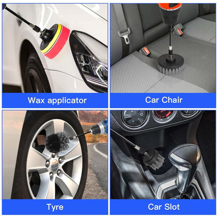 32 Pezzi Testina Spazzola Avvitatore a Batteria, Set Spazzole per Trapano, Kit Spazzola Trapano Power Scrubber per Cerchi, Tappeti, Bagno, Auto, Piastrelle, Pavimento