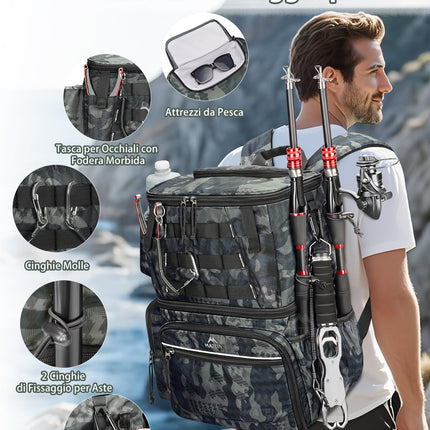 MATEIN Zaino da Pesca con 4 Scatole 3600, Scomparto Termico e 2 Portacanna