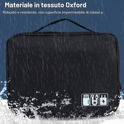 AiQInu Organizer Borsa da Viaggio 2 Strati Resistente All'acqua Portatile per Cavi, Caricatore, Chiavetta USB, Auricolare, Power Bank, Hard Disk, Scheda SD
